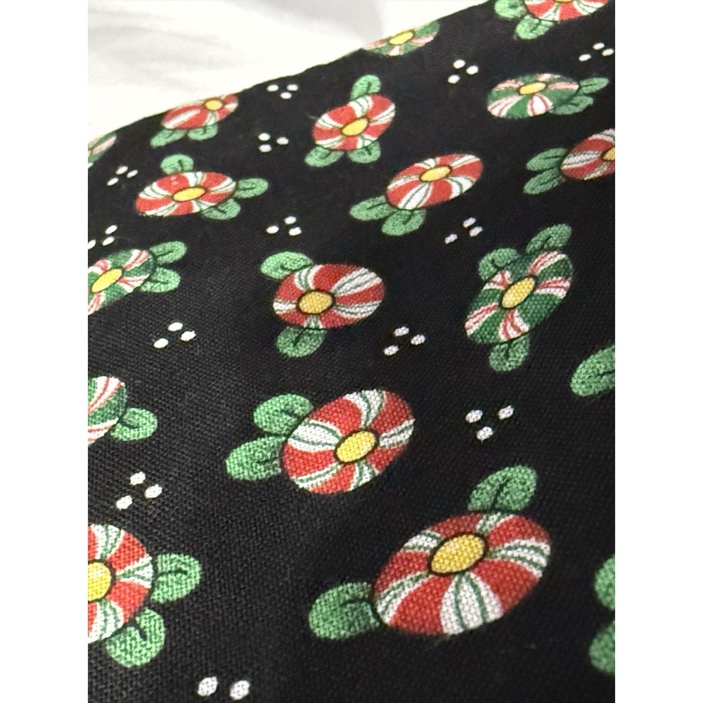 Winter Christmas Whimsical Peppermint Candy Fabric Remnant 2 Yards Black bkgd
